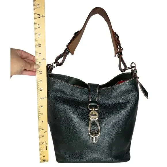 Dooney & Bourke Lily Bucket Pebbled Leather Green Front Buckle Shoulder Bag - Picture 8 of 12